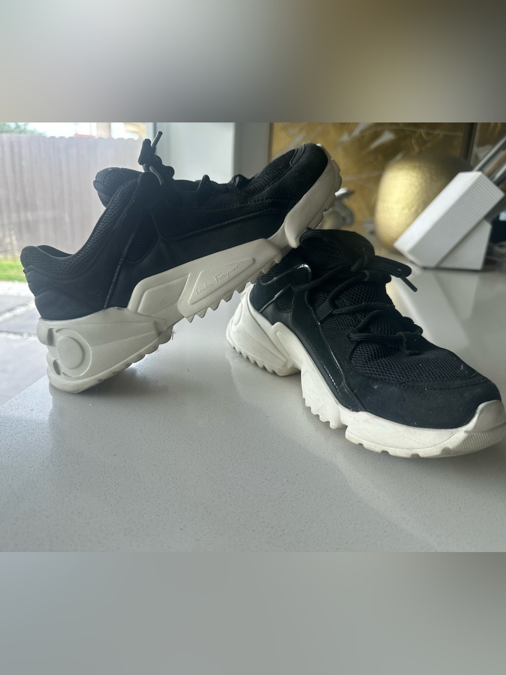 Salvatore Ferragamo Black and White Chunky Sneakers